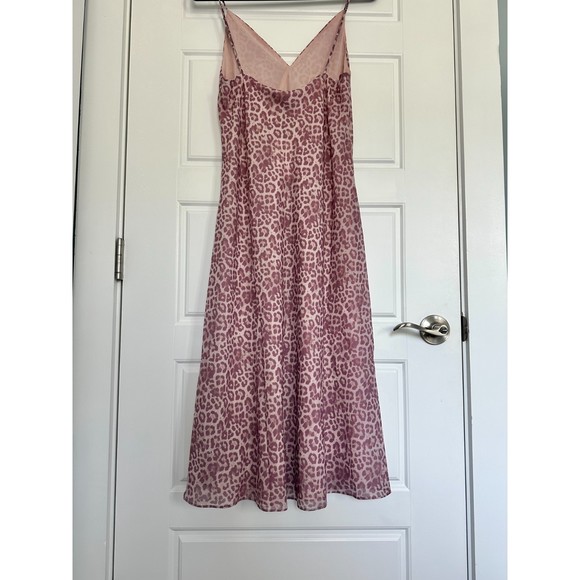 7 for All Mankind Seamed Chiffon Slip Dress in Rose Leopard Pink | Size Large - Picture 6 of 8